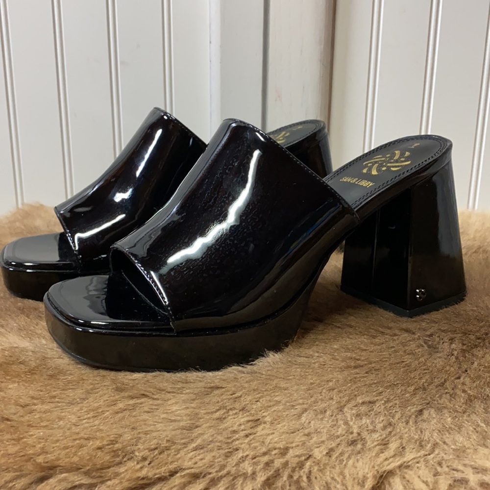 Sam & Libby Black Chunky Heels Platform Shoes 9 NWT Retro GoGo - Picture 5 of 11